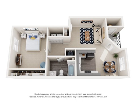 Floor plan for 1 bed, 1 bath, 747 sqft